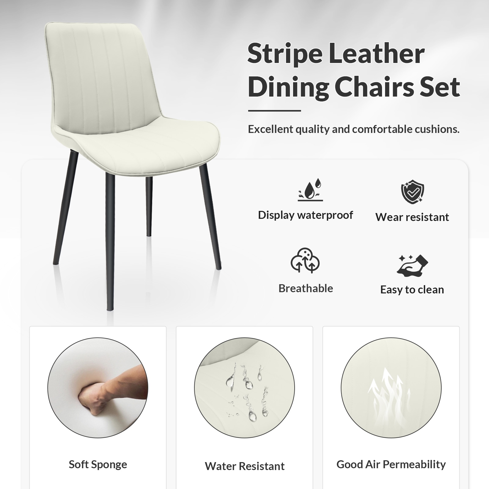 White PU Leather Dining Chair With Metal Legs, Wave Pattern Upholstered Armless Chair Set Of 4 For Kitchen, Restaurant, Living, Meeting Room_voghion.com